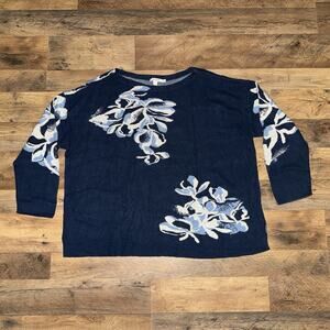 Zenergy Luxe Cashmere Blend Top from Chico’s Floral Sweater Size 4XXL Navy Blue